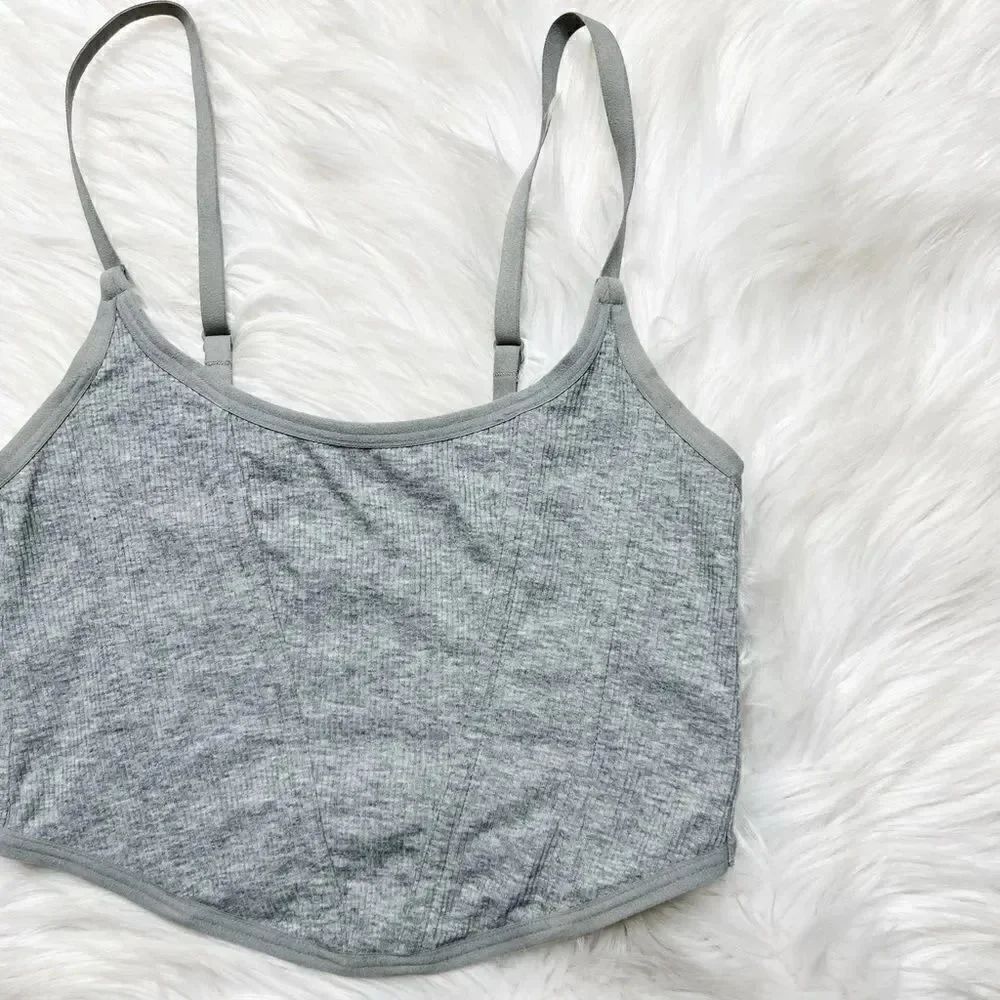 Colsie Ribbed Bustier Crop Top Light Grey Size Small - Picture 3 of 4